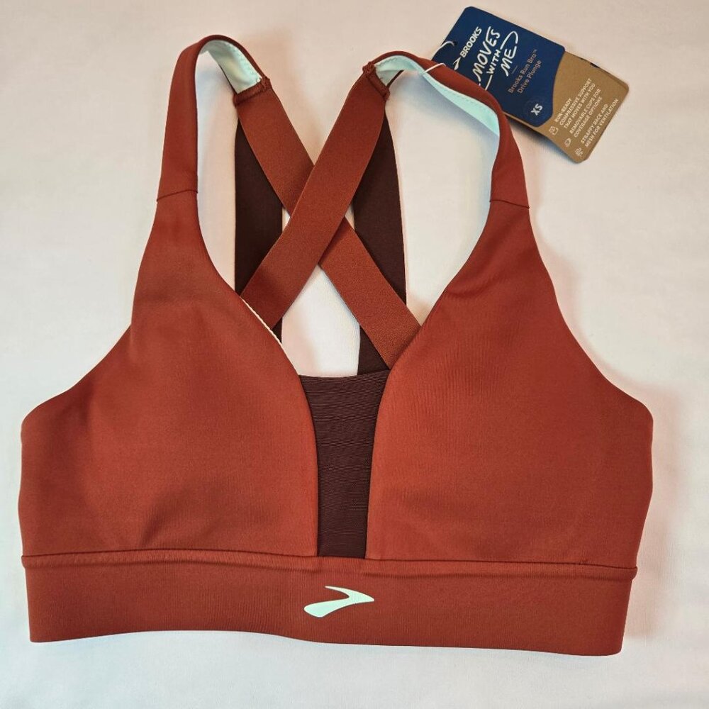 BROOKS Women Plunge Sports Bra for Running, Workouts, Sports Sz: XS Copper/Run